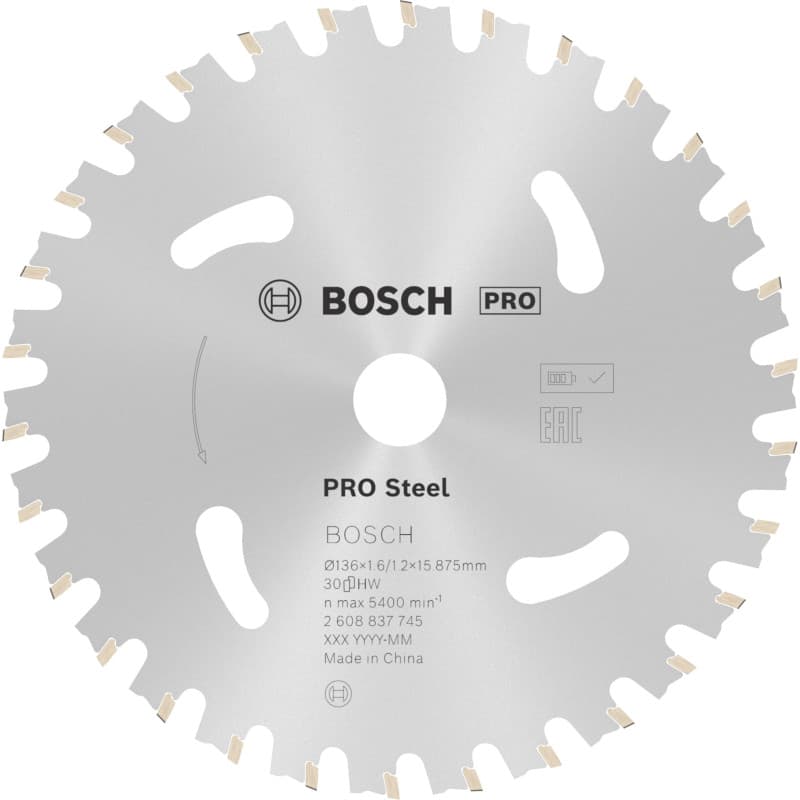 Lame de Scie Circulaire Bosch PRO Steel pour Acier - 136 mm, 30 Dents