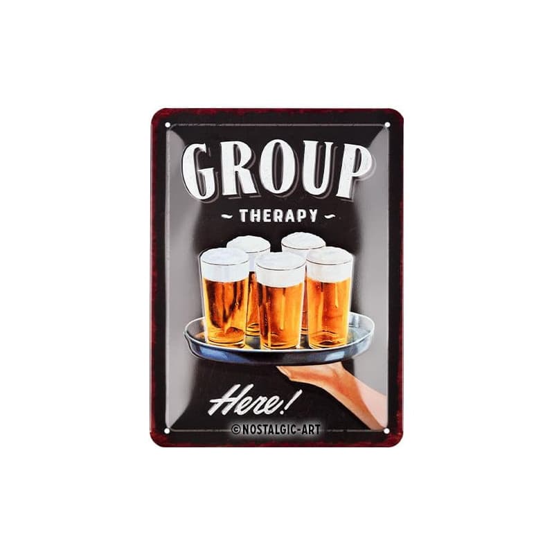 Plaque Rétro en Métal Group Therapy - Idée Cadeau pour Amateurs de Bière