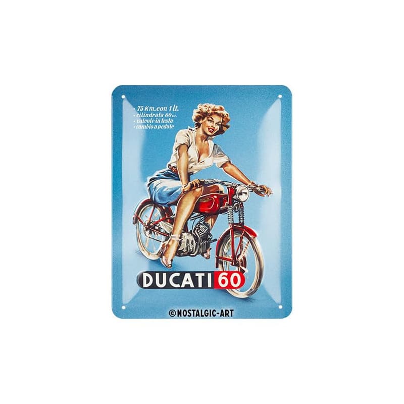 Plaque Rétro Ducati Cilindrata 60 Pin Up en Métal - Idée Cadeau Motard
