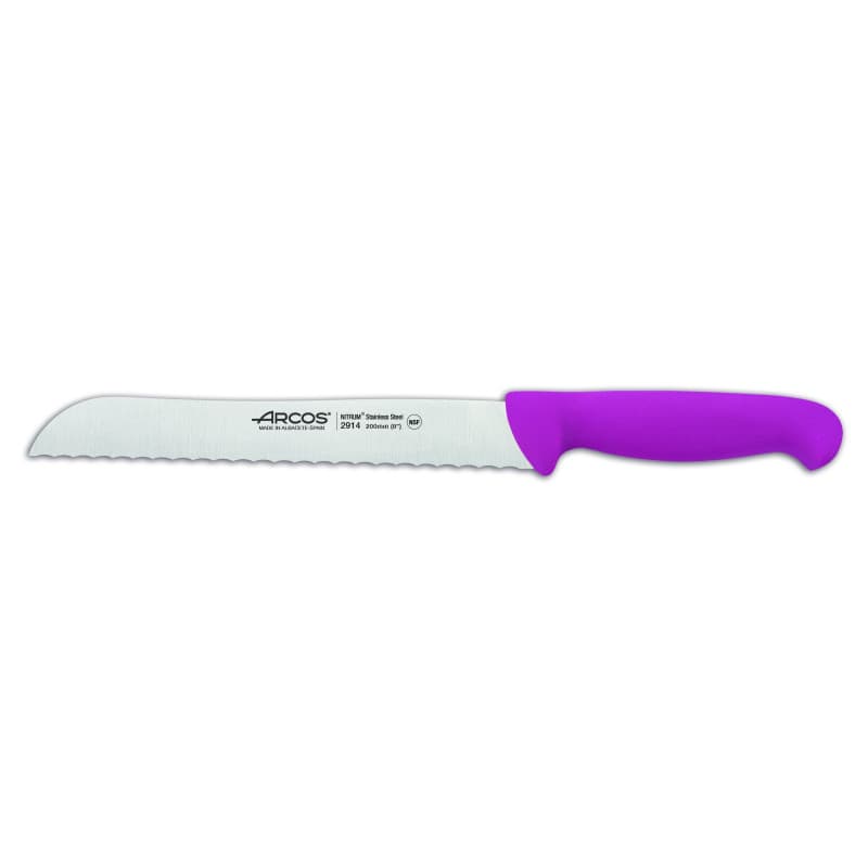 Couteau à Pain Dentelé Arcos 20 cm en Acier Inoxydable avec Manche Fuchsia