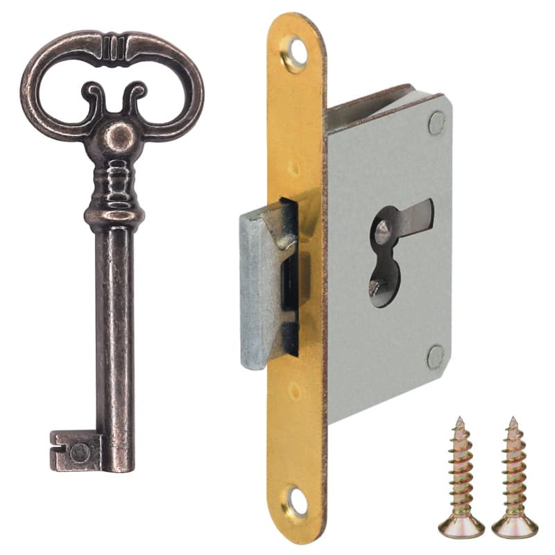 Serrure à Mortaiser en Bronze pour Meubles Anciens - Clé de Remplacement