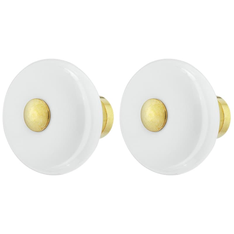 Bouton de tiroir en porcelaine céramique vintage 32 mm avec insert en laiton poli