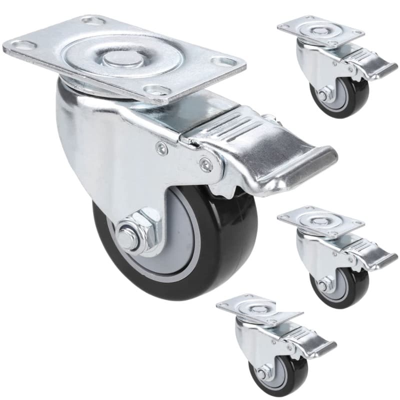 Lot de 4 roulettes pivotantes avec frein - 75 mm pour meubles