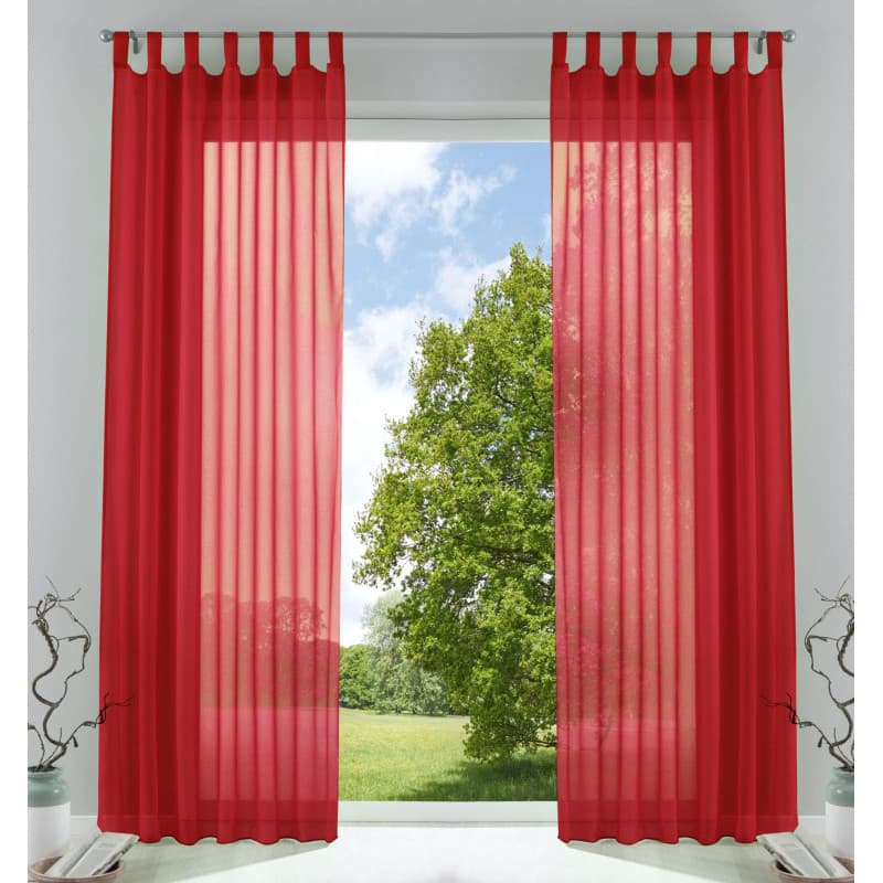 Lot de 2 Rideaux Transparents Rouge pour Salon - Voilage à Passants 225x140 cm