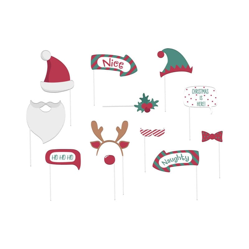 Accessoires Photobooth Noël Holly Jolly - 12 Pièces Multicolores