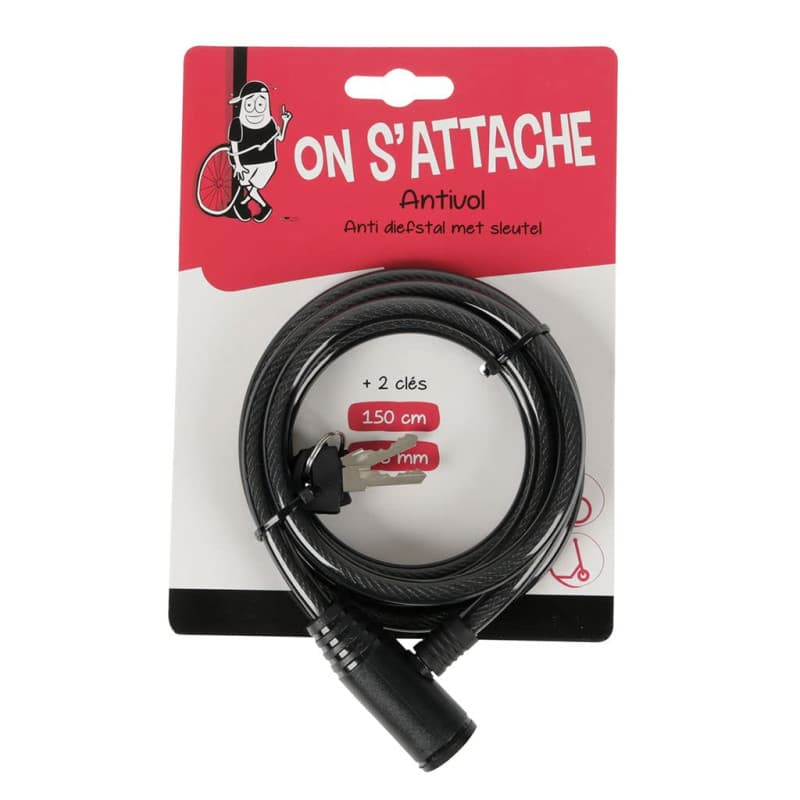 Cadenas Antivol Spirale pour Vélo - 150 cm avec Verrouillage à Clés