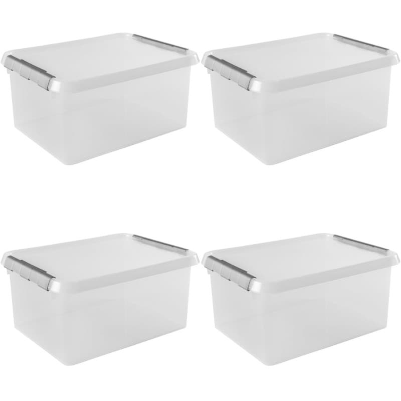 Boîte de Rangement Empilable 15L - Lot de 4 avec Couvercle Transparent