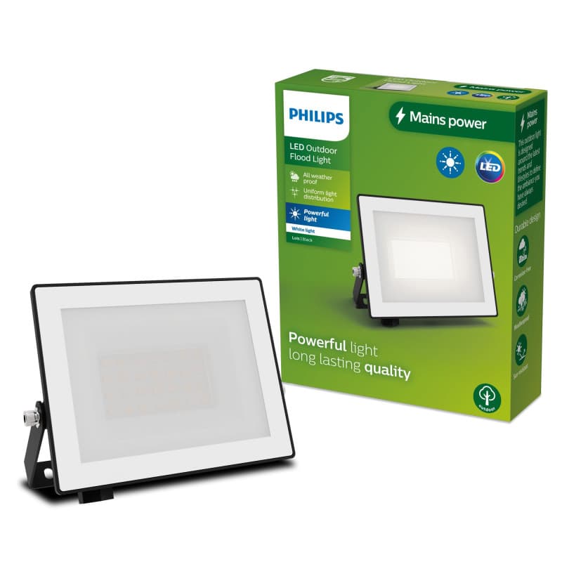 Projecteur Extérieur Philips 20W LED Noir - Éclairage Sécurisé 3000K
