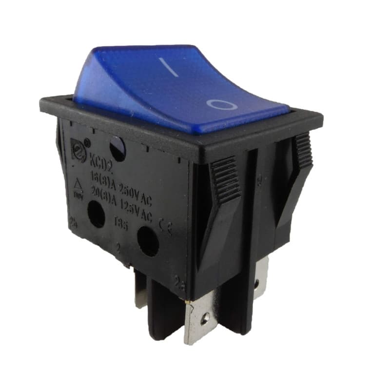 Interrupteur à bascule encastré bleu avec éclairage - 16 A, 250 V