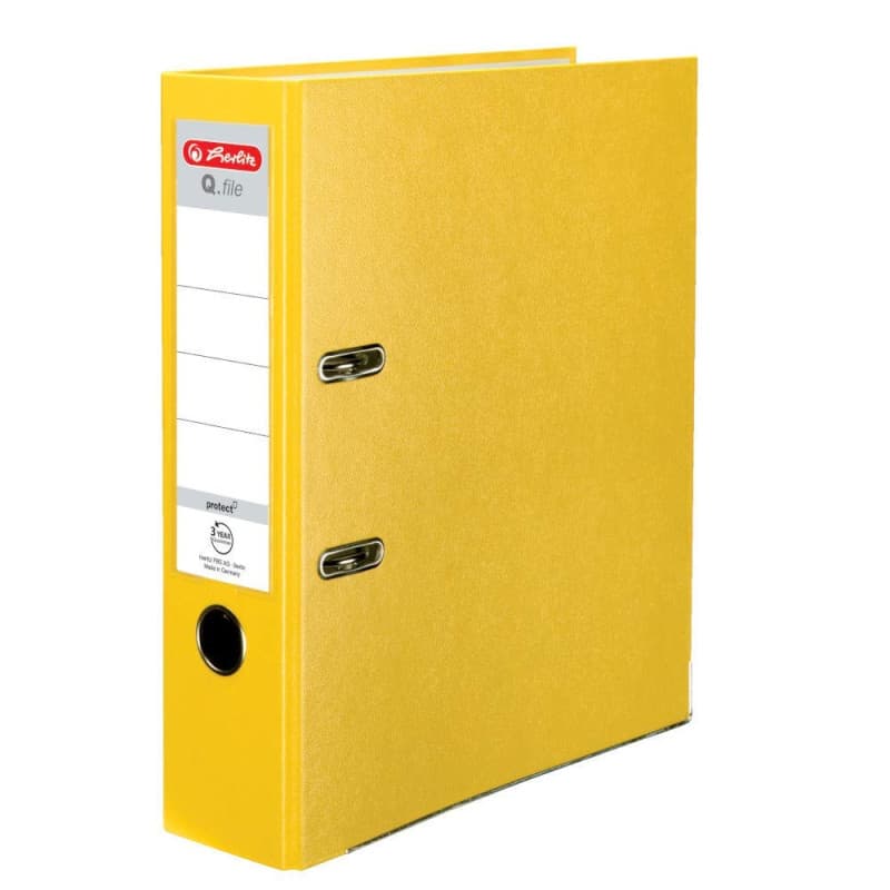 Classeur Herlitz Q.File A4 Jaune avec Étiquette Amovible et Mécanisme à 2 Anneaux