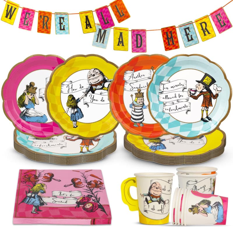 Ensemble de Vaisselle et Décorations Alice au Pays des Merveilles - 50 Pièces