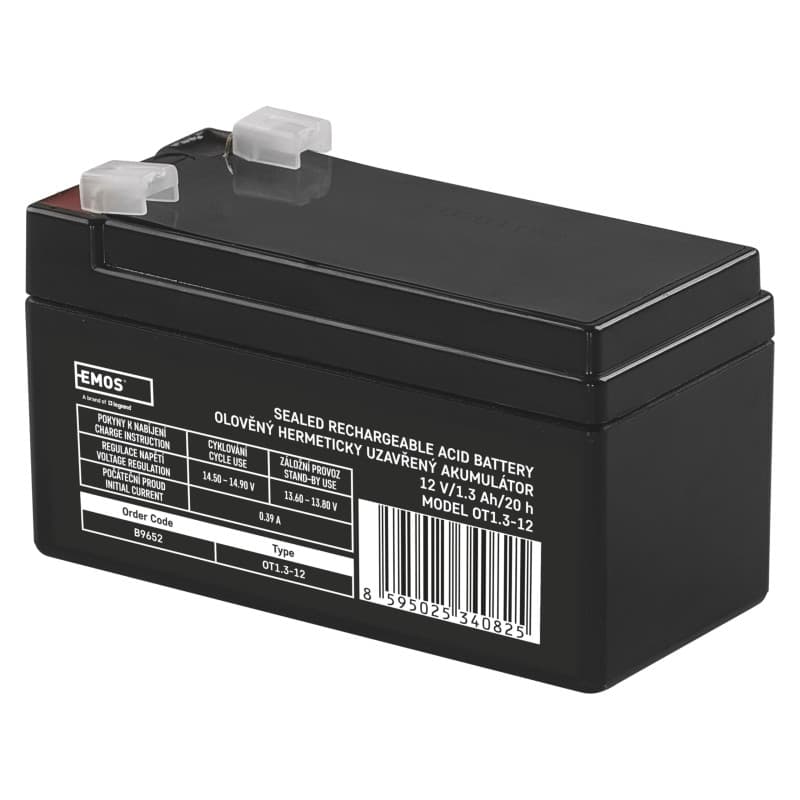 Batterie AGM EMOS 12V 1,3Ah - Alimentation sans entretien pour systèmes de sécurité