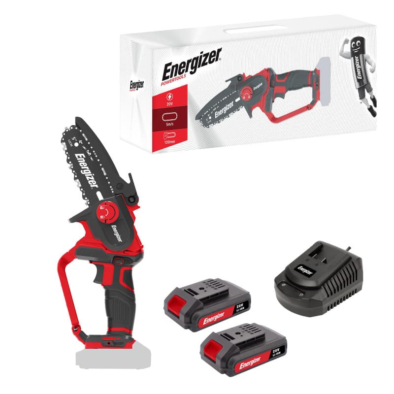 Tronçonneuse Sans Fil Energizer 20V Ultra Compacte avec 2 Batteries et Chargeur