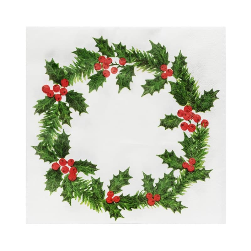 Serviettes de Noël en Papier Toucher Lin Motif Houx - Lot de 20 XL 40 cm