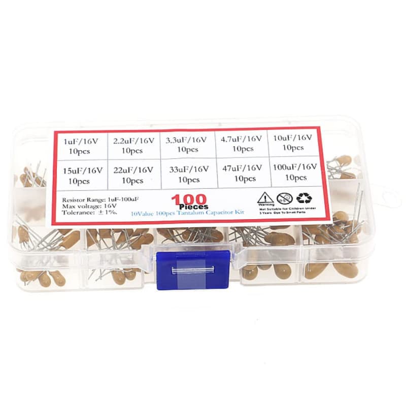 Fasizi Lot de 100 Condensateurs Tantale 16V 1uF à 100uF avec Boîte de Rangement