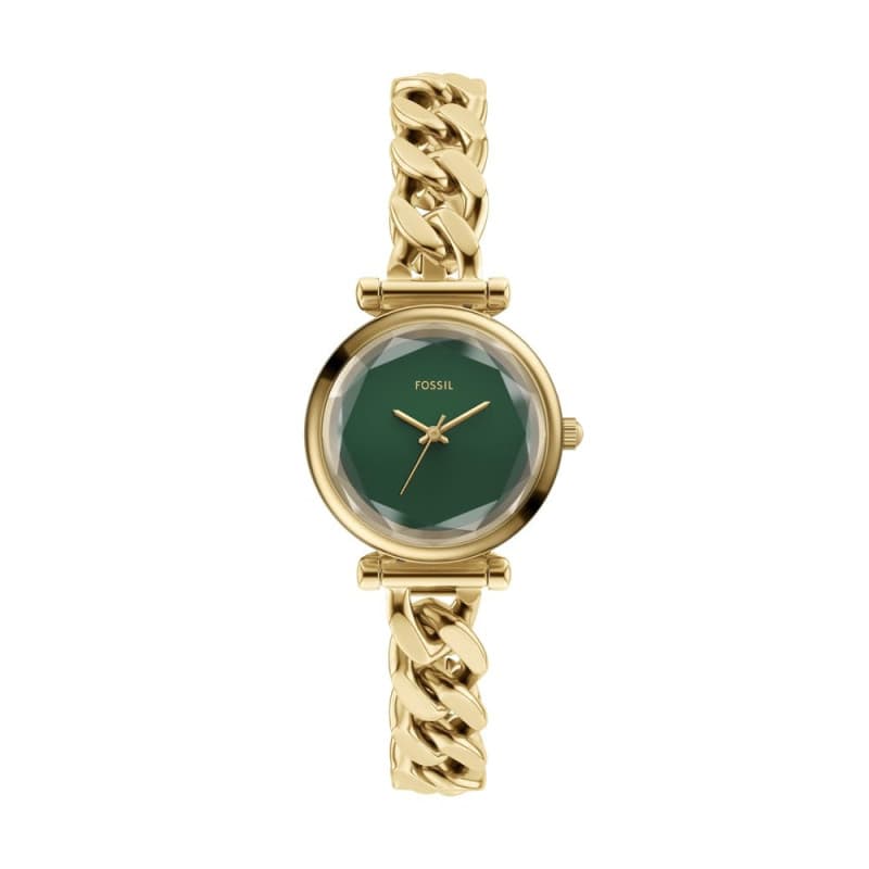 Montre Femme Fossil Analogique en Acier Inoxydable Doré avec Cadran Vert
