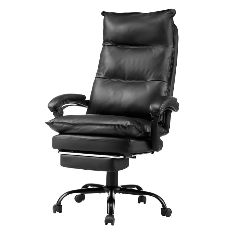Chaise de Bureau Ergonomique VEVOR avec Repose-Pieds et Coussin Lombaire - Cuir PU Noir