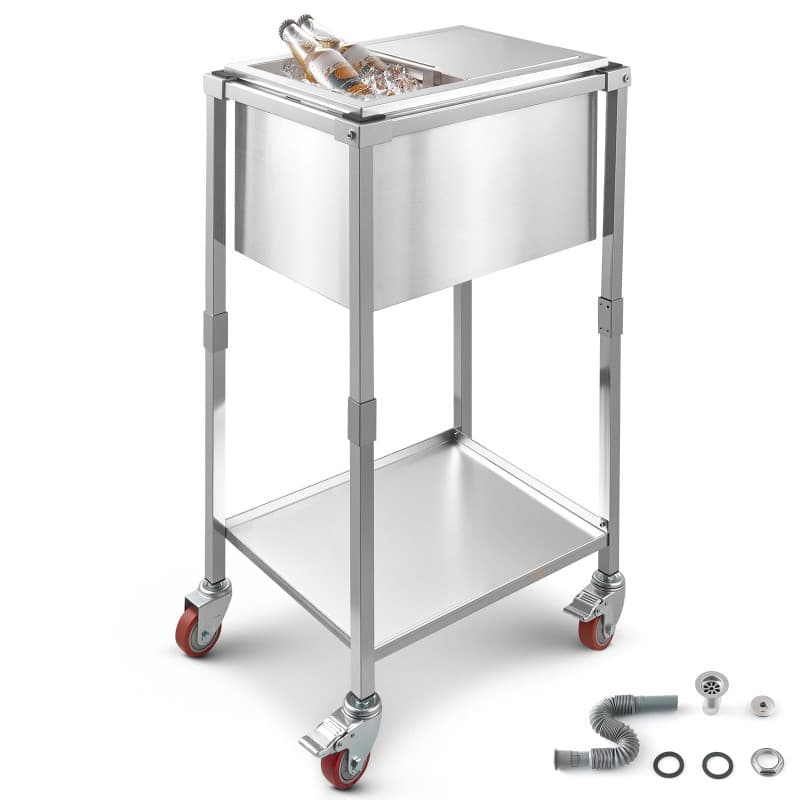 Chariot à Glace Roulant en Acier Inoxydable 28L - Idéal pour Terrasse et Événements