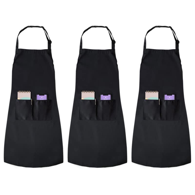 Lot de 3 Tablier Noir Unisexe avec Sangle Réglable et Poches Pratiques