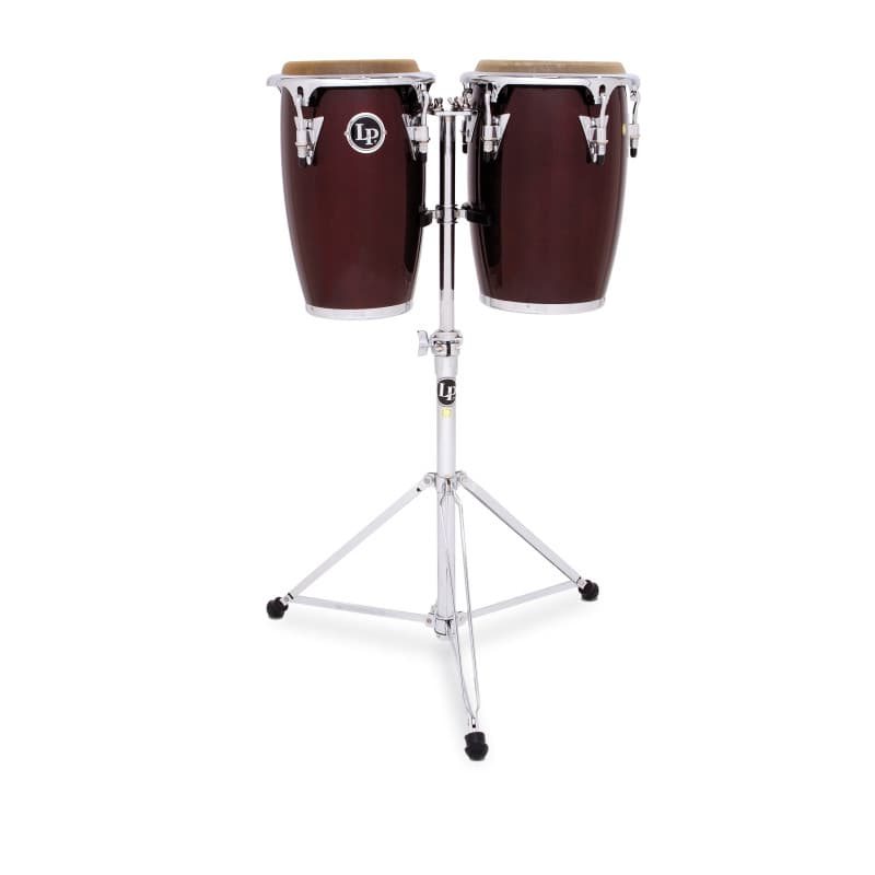 Ensemble de Congas en Bois Bordeaux avec Support Réglable