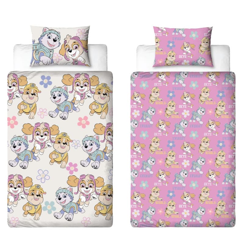 Parure de lit réversible Paw Patrol pour fille - Motif coloré avec taie d'oreiller assortie