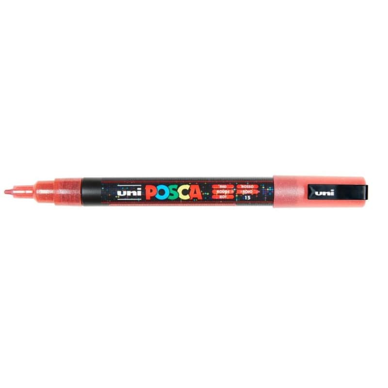 Lot de 6 Marqueurs POSCA PC3ML Rouge Pailleté - Pointe Fine Conique