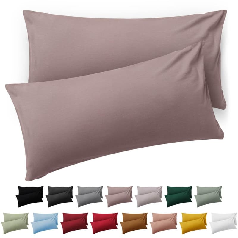 Lot de 2 Taies d'Oreiller en Microfibre Taupe - Douces et Lavables