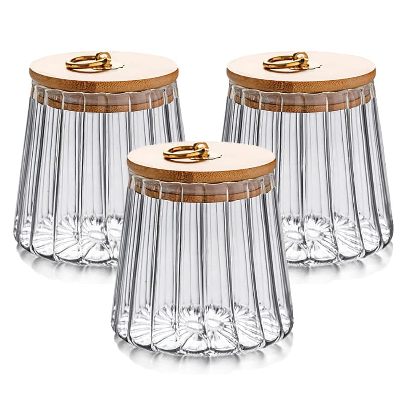 MIVIDE Lot de 3 Bocaux en Verre Hermétiques avec Couvercle en Bambou - 700ml