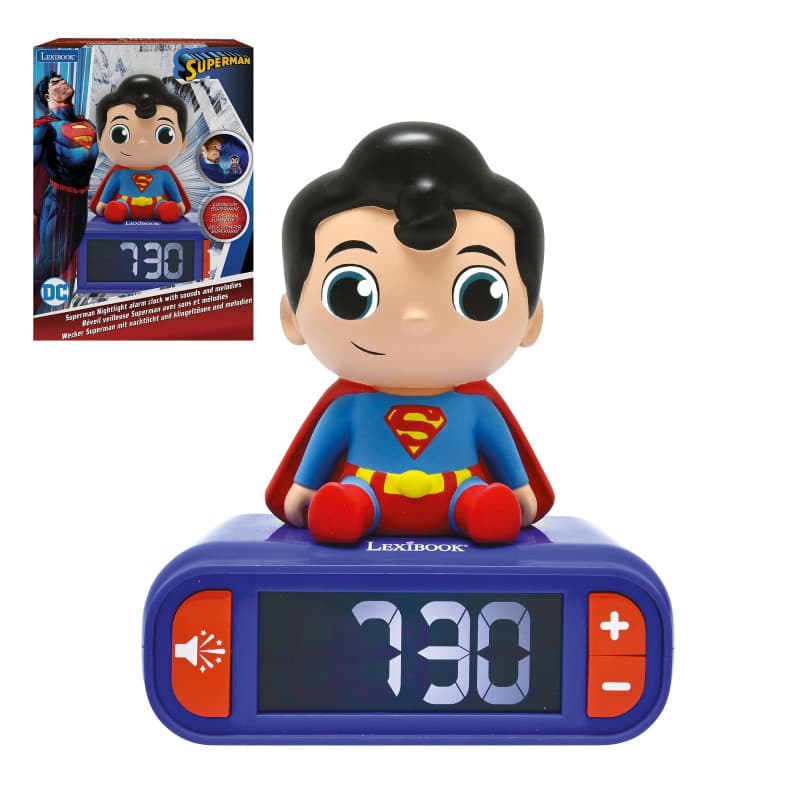 Réveil Veilleuse Superman avec Sons et Écran LCD Rétro-éclairé