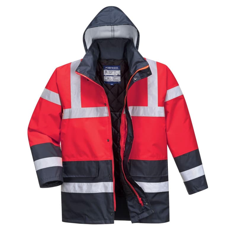 Parka Bicolore Haute Visibilité Portwest Rouge et Marine - Taille M