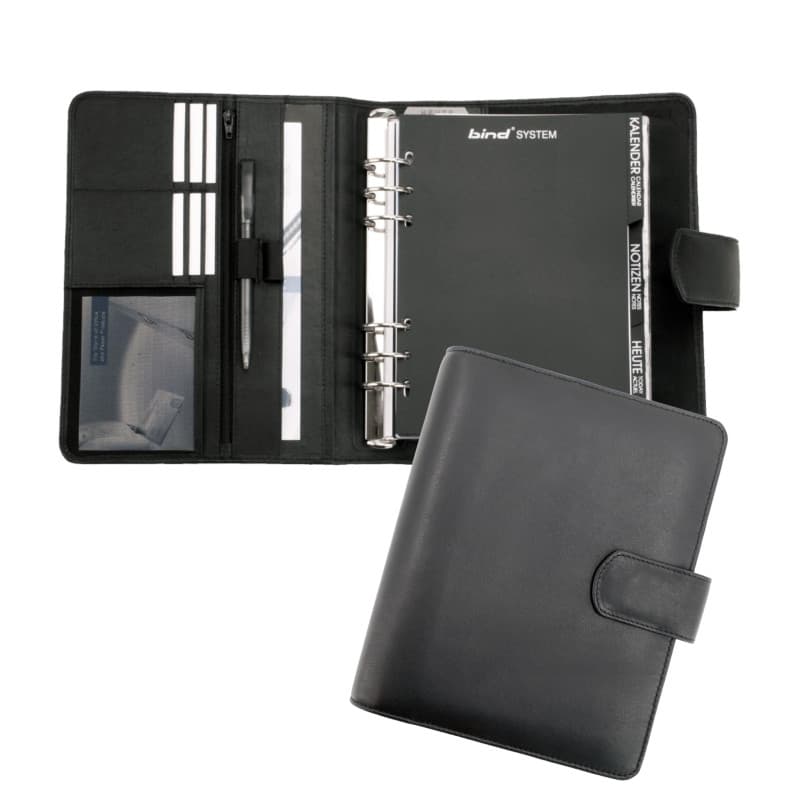 Organiseur en cuir nappa noir A5 avec fermeture aimantée - BIND