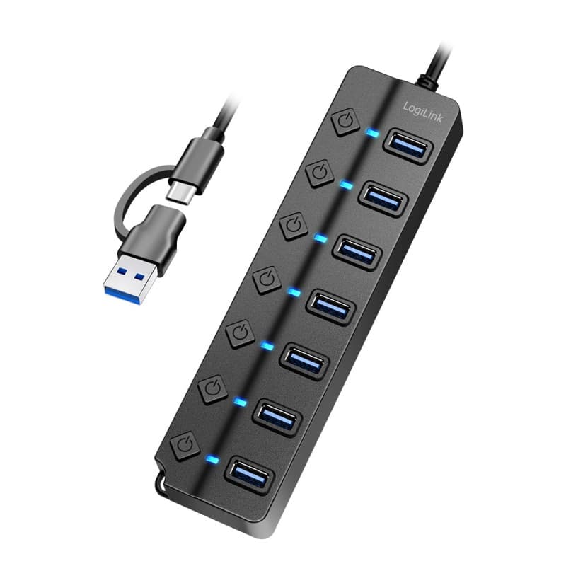 Hub USB 3.2 LogiLink UA0420 avec 7 Ports et Interrupteurs Individuels
