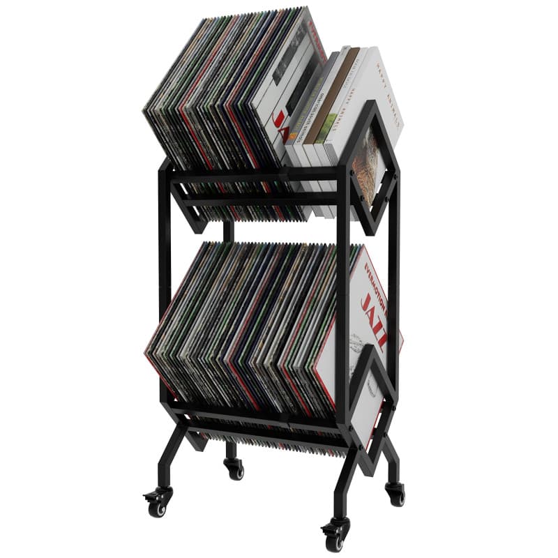 Support de Rangement Mobile pour Disques Vinyles avec Roulettes - VEDECASA