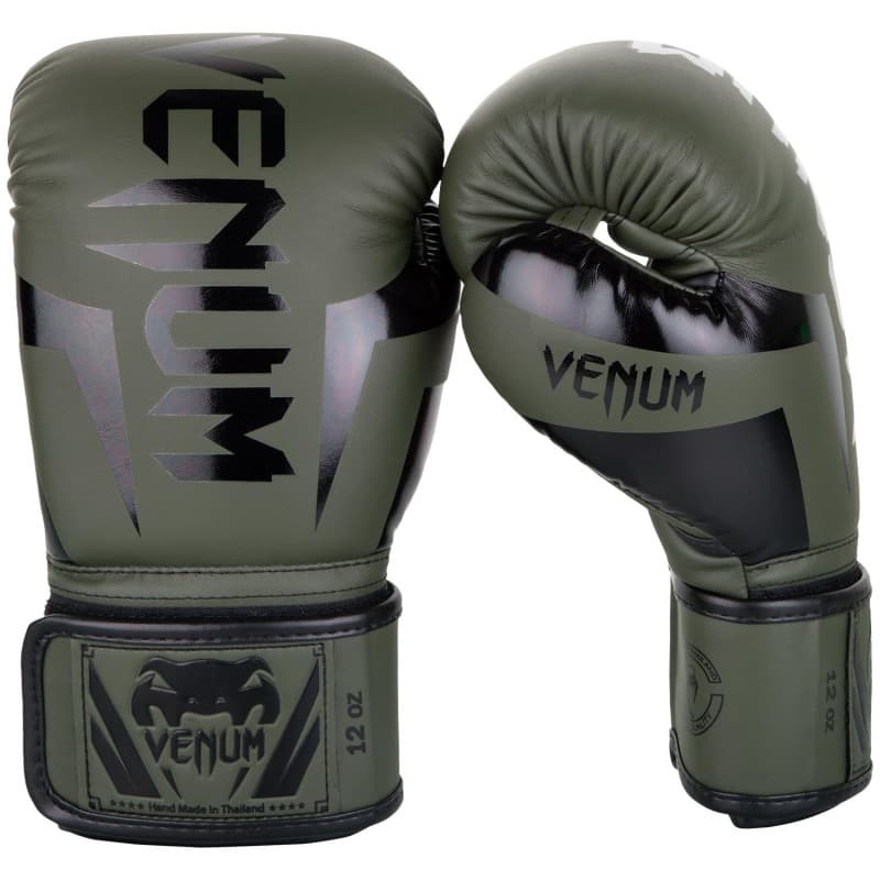 Gants de Boxe Venum Elite Kaki/Noir - 14 Oz pour Entraînement Intensif