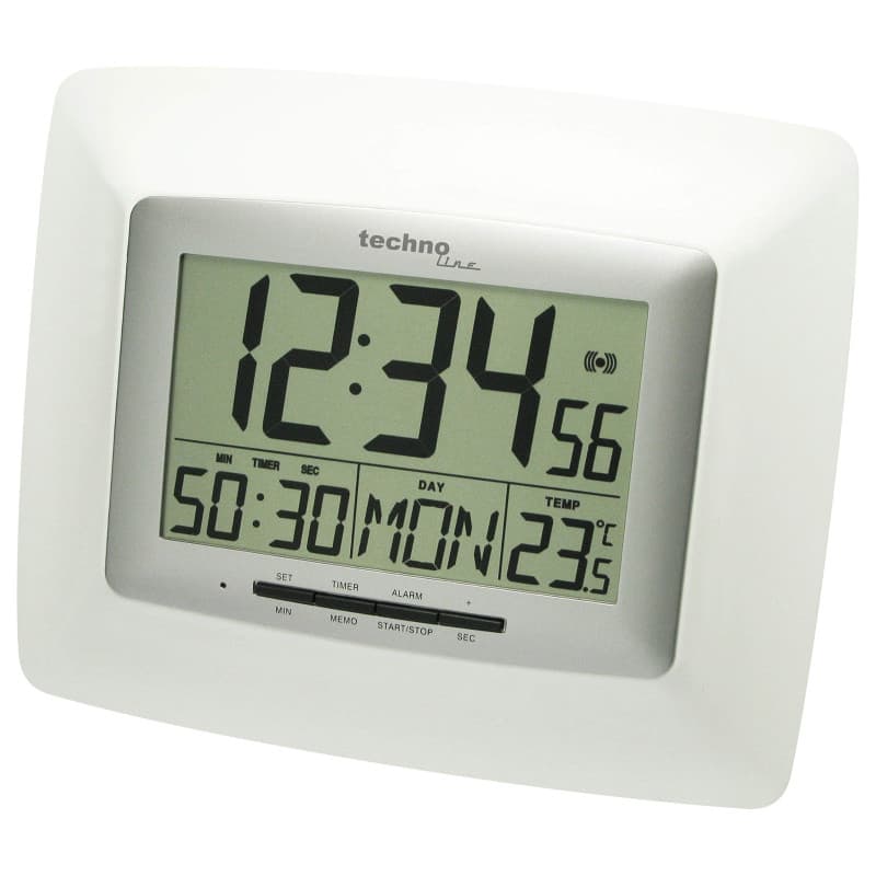 Horloge Radio-Pilotée Argent avec Affichage Température - Techno Line WS8100