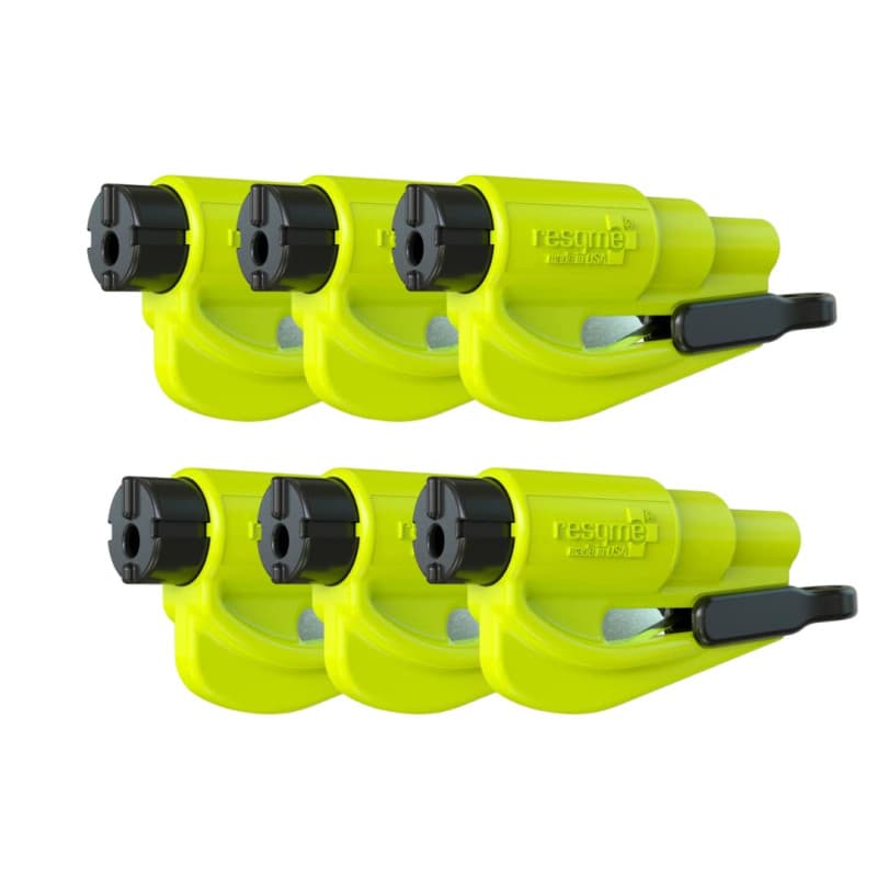 Porte-Clés de Sécurité Voiture RESQME - Brise-Vitre et Coupe-Ceinture, Lot de 6, Jaune