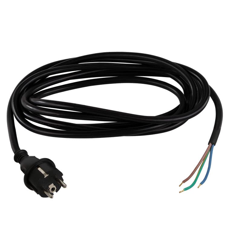 Câble d'alimentation REV 5 m avec prise de terre - H05RR-F 1,5 mm² Noir