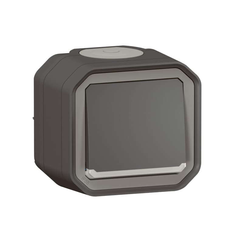 Bouton Poussoir Étanche NO Lumineux LEGRAND Plexo Anthracite 10A IP55