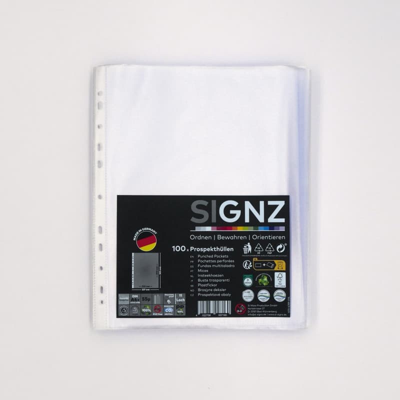 Lot de 100 pochettes perforées A4 extra larges - Transparentes et écologiques