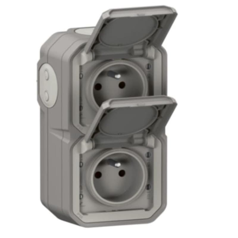 Prise Étanche Double IP55 Legrand Plexo - 2P+T 16A avec Volet pour Montage Vertical