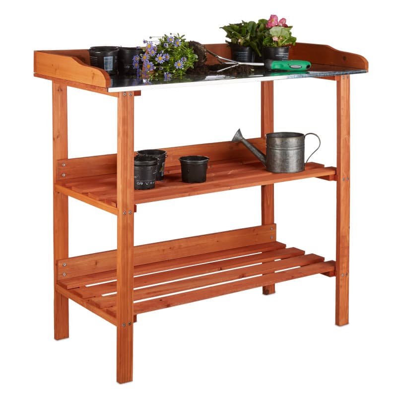 Table de jardin Relaxdays en bois et métal avec 3 étagères pour semis
