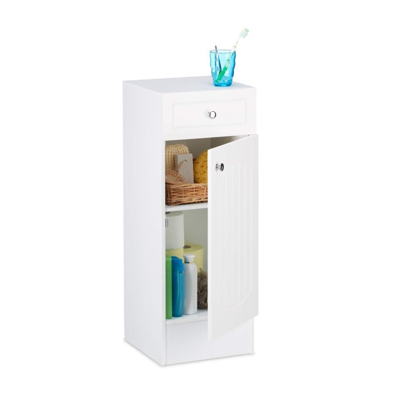 Armoire de Salle de Bain en Bois Blanc avec Tiroir - Relaxdays