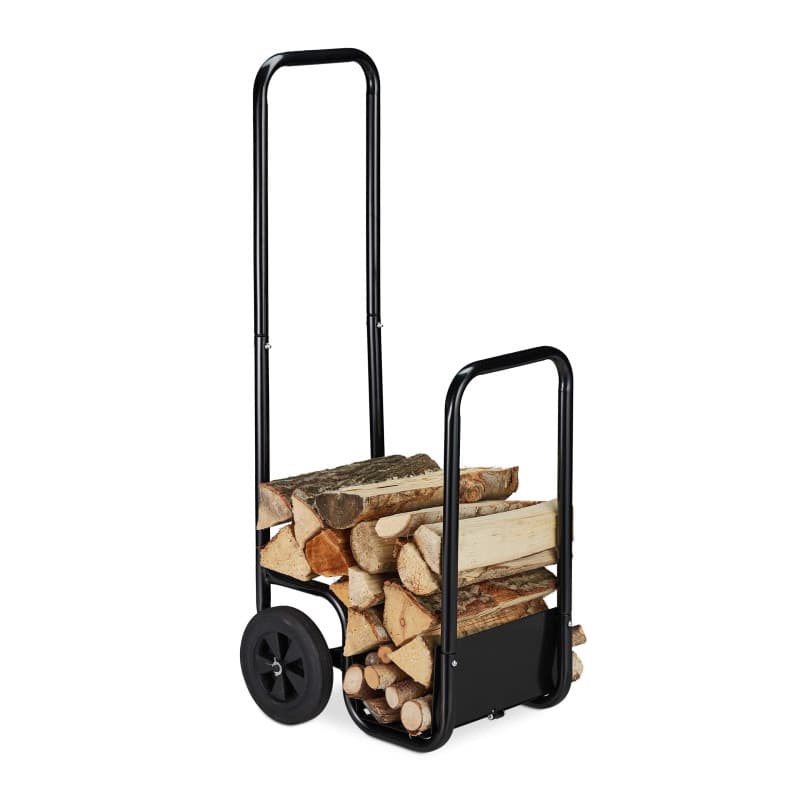 Chariot à Bois Relaxdays en Acier Noir avec 2 Roues - Transport et Stockage Pratique