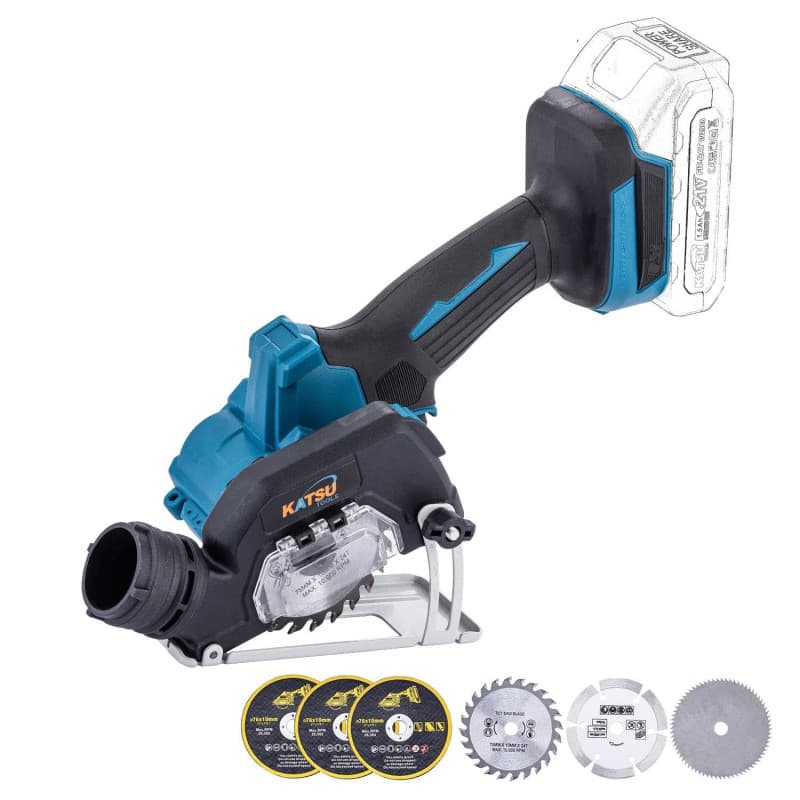 KATSU Mini Meuleuse d'Angle Sans Fil 3" Brushless - Outil de Coupe Compact avec 6 Disques Inclus