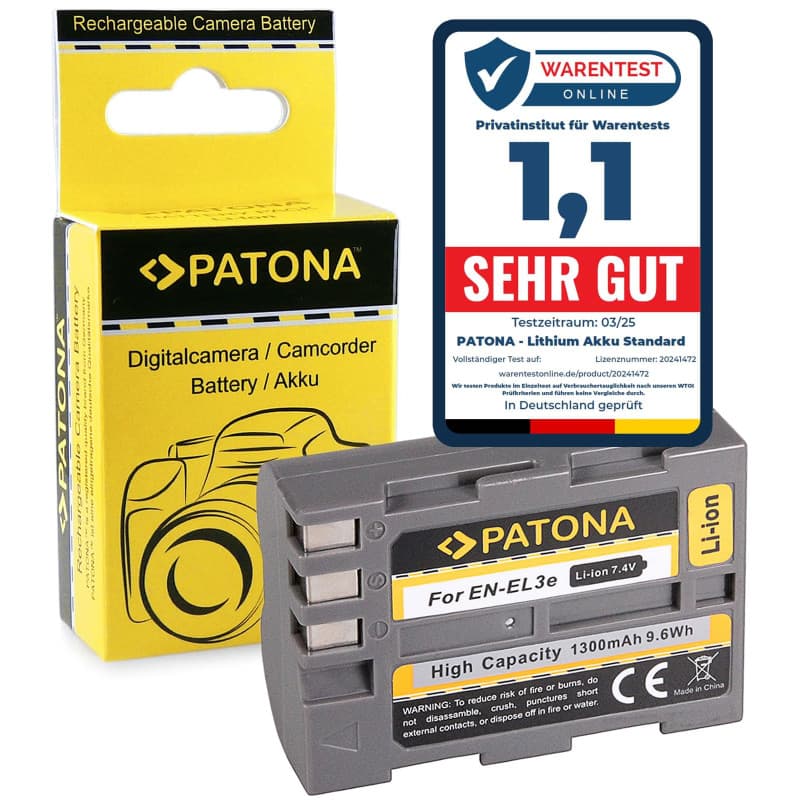 Batterie PATONA EN-EL3E 1300mAh pour Nikon - Rechargeable et Compatible