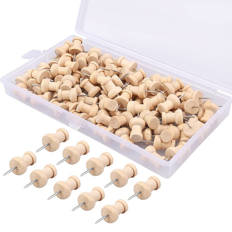 100 Punaises en Bois avec Têtes en Bois et Pointes en Acier - Épingles pour Tableau et Dessin