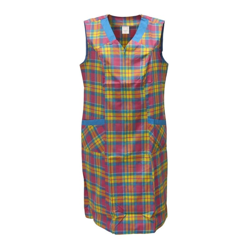 Tablier zippé à carreaux pour femme - Blouse de cuisine multicolore