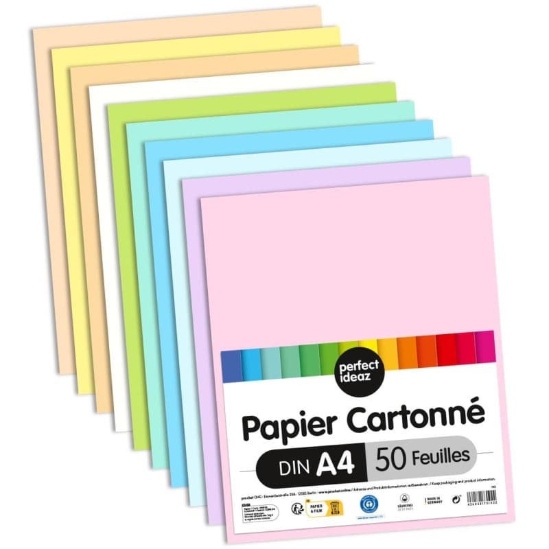 Pack de 50 Feuilles de Carton Photo Pastel DIN A4 - Perfect Ideaz