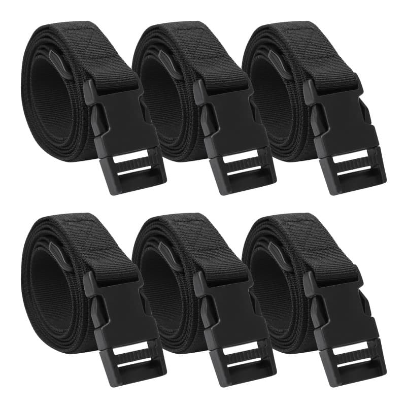 Lot de 6 sangles réglables en nylon pour bagages - 150 cm, noir