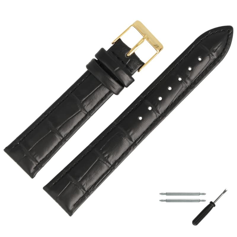 Bracelet de Montre en Cuir Alligator Noir 18 mm avec Outils de Montage